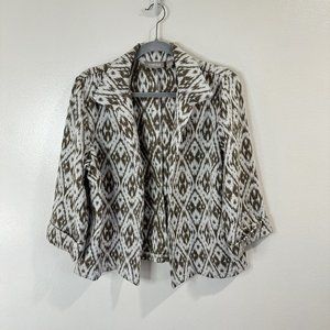 Chico’s Sweater Jacket Blazer Size 2 / Large White Brown Open Front Diamond